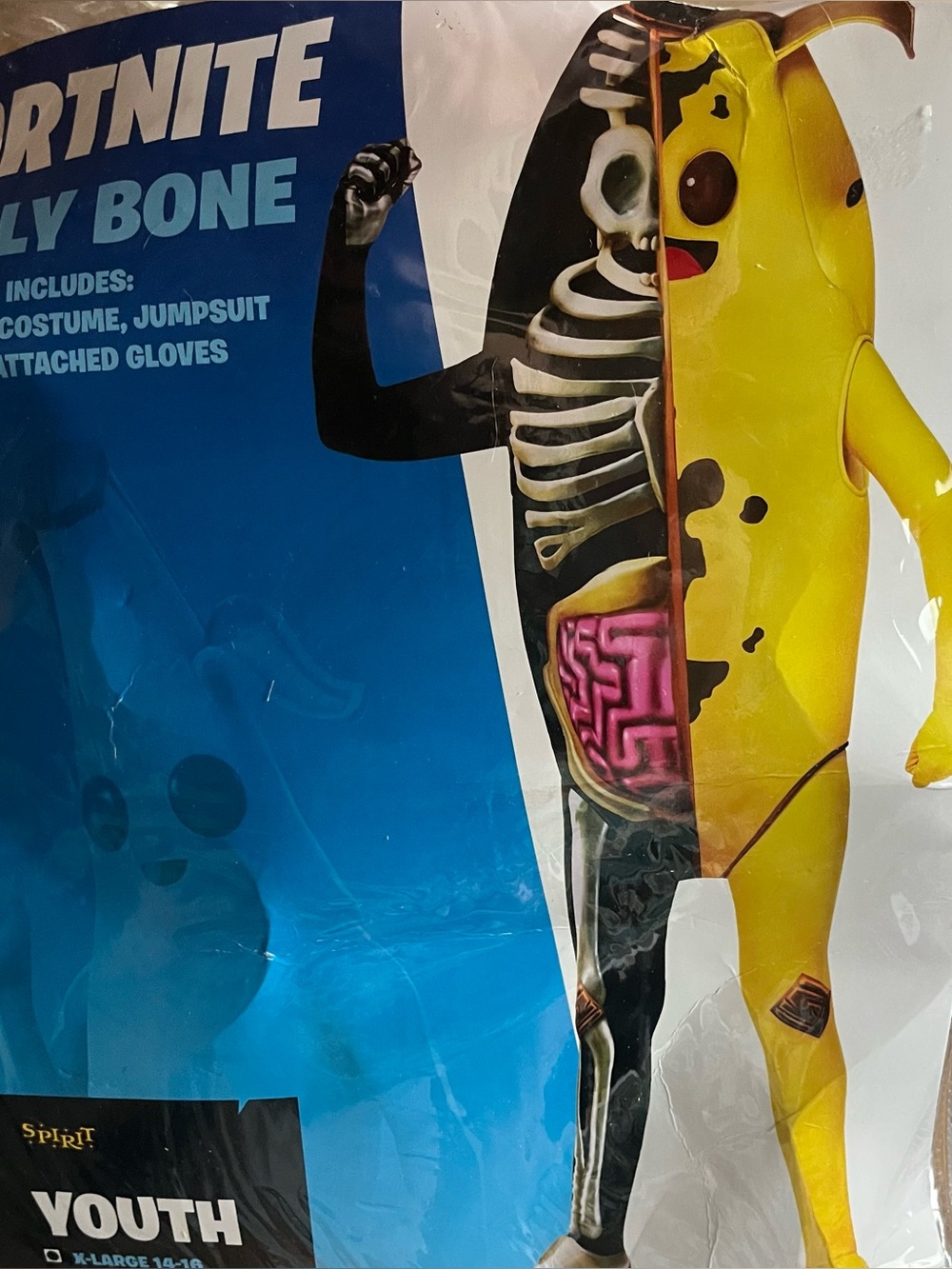 Peely bone banana skeleton costume kids boys size xl 14/16